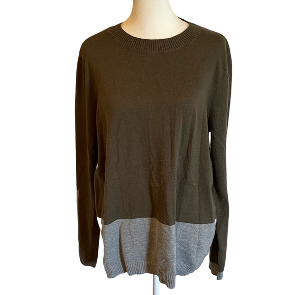 41 Hawthorn Olive and Gray Crew Neck Sweater. Size L. Polyester Blend with Wool. - Picture 1 of 13